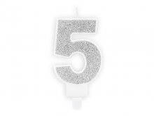 Žvakutė "5", sidabrinė (7cm)